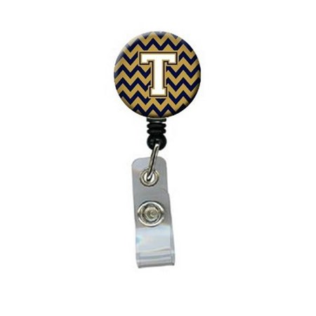 CAROLINES TREASURES Letter T Chevron Navy Blue and Gold Retractable Badge Reel CJ1057-TBR